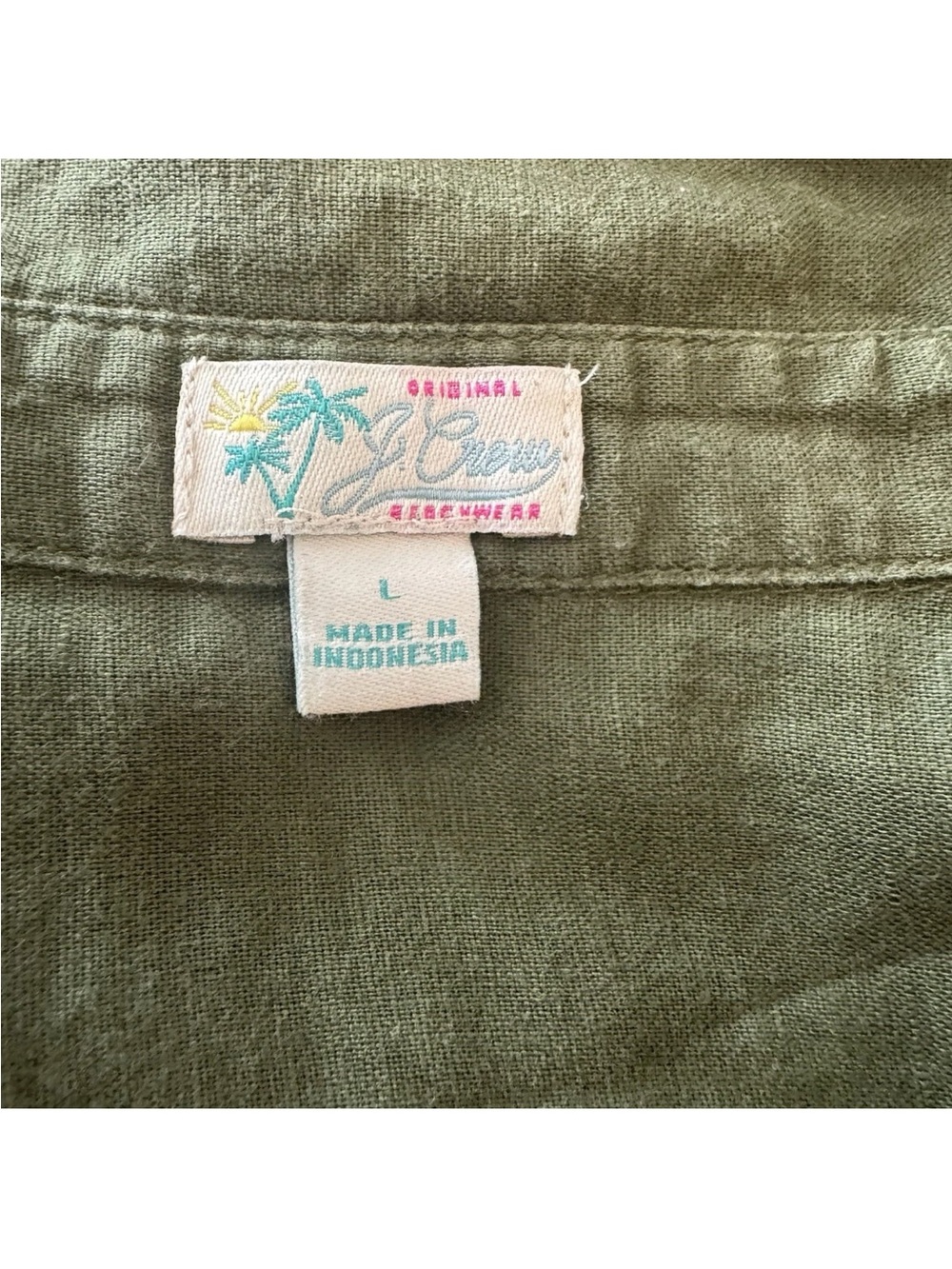 J.Crew Beachwear Shirt Dress Olive Green Linen Cotton Button Down Large Coastal - Picture 6 of 10